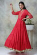 Red Cotton Fusion Wear Dress image number 5