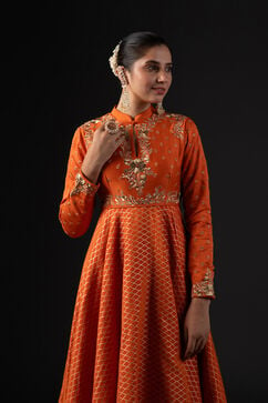 Rohit Bal Orange Cotton Silk Anarkali Printed Suit Set image number 1