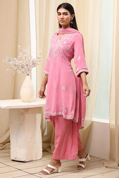 Pink Embroidered Kalidar Suit Set image number 3