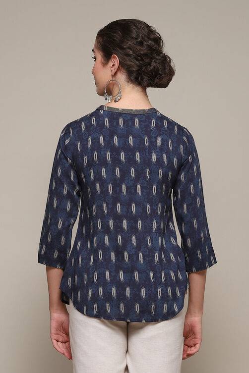 Navy LIVA Straight Printed Kurti image number 4