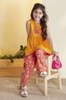 Yellow Viscose Rayon Printed Gathered Kurta Pants Set image number 0