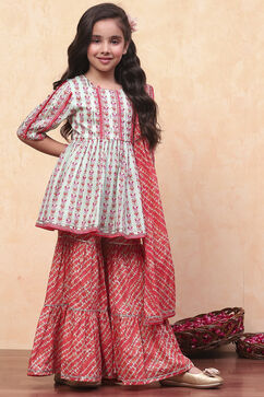 Aqua-Coral Cotton Sharara Suit Set image number 5