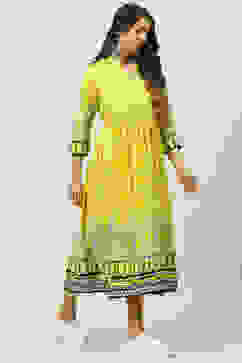 Lemon Cotton Flared Yarndyed Kurta Dress image number 3