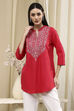 Raspberry Embroidered Straight Short Kurta image number 5