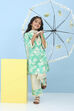 Green Cotton Printed Straight Suit Set image number 7