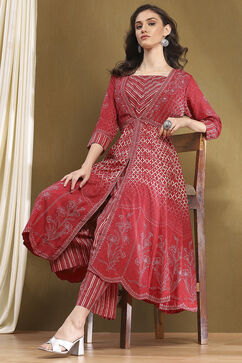Red Modal Festive Anarkali Fusion Suit Set image number 0