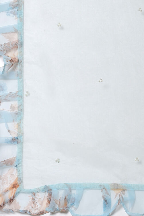 Blue Organza Unstitched Suit Set image number 3