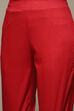 Red Rayon Gathered Kurta Pants Suit Set image number 2