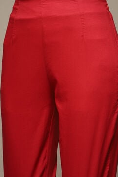Red Rayon Gathered Kurta Pants Suit Set image number 2