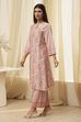 Off-White and Pink Cotton Straight Kurta Set image number 3