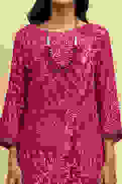 Purple Printed Straight Kurta Set image number 1