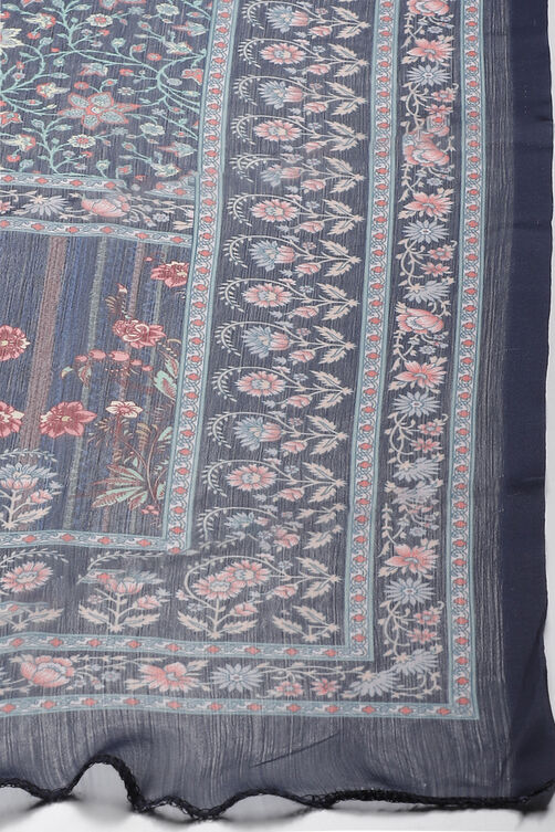 Blue Poly Spun Digital Print Unstitched Suit Set image number 2