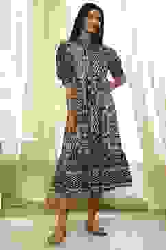 Black and Beige Cotton Printed Tiered Dress image number 0