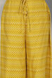 Yellow Cotton Silk Double Layered Kurta Flared Palazzo Suit Set image number 2