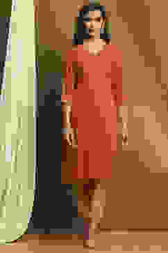 Burnt Orange Solid Regular Fit Straight Kurta image number 5