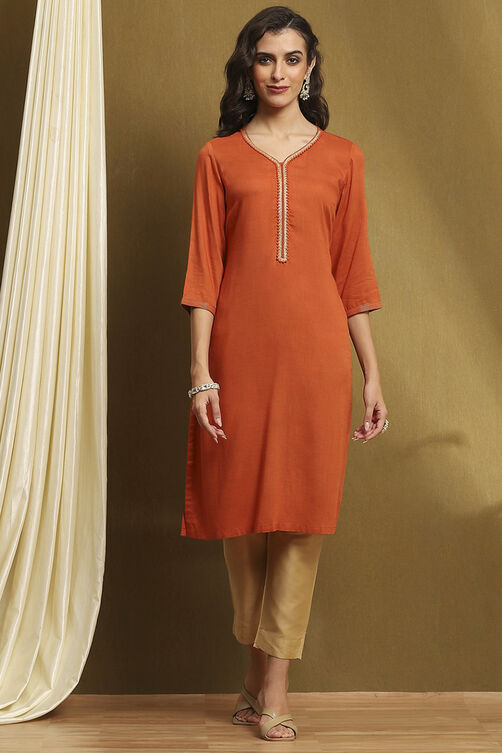 Green Solid Regular Fit Straight Kurta image number 5