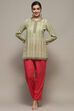 Green Polyester Straight Kurti