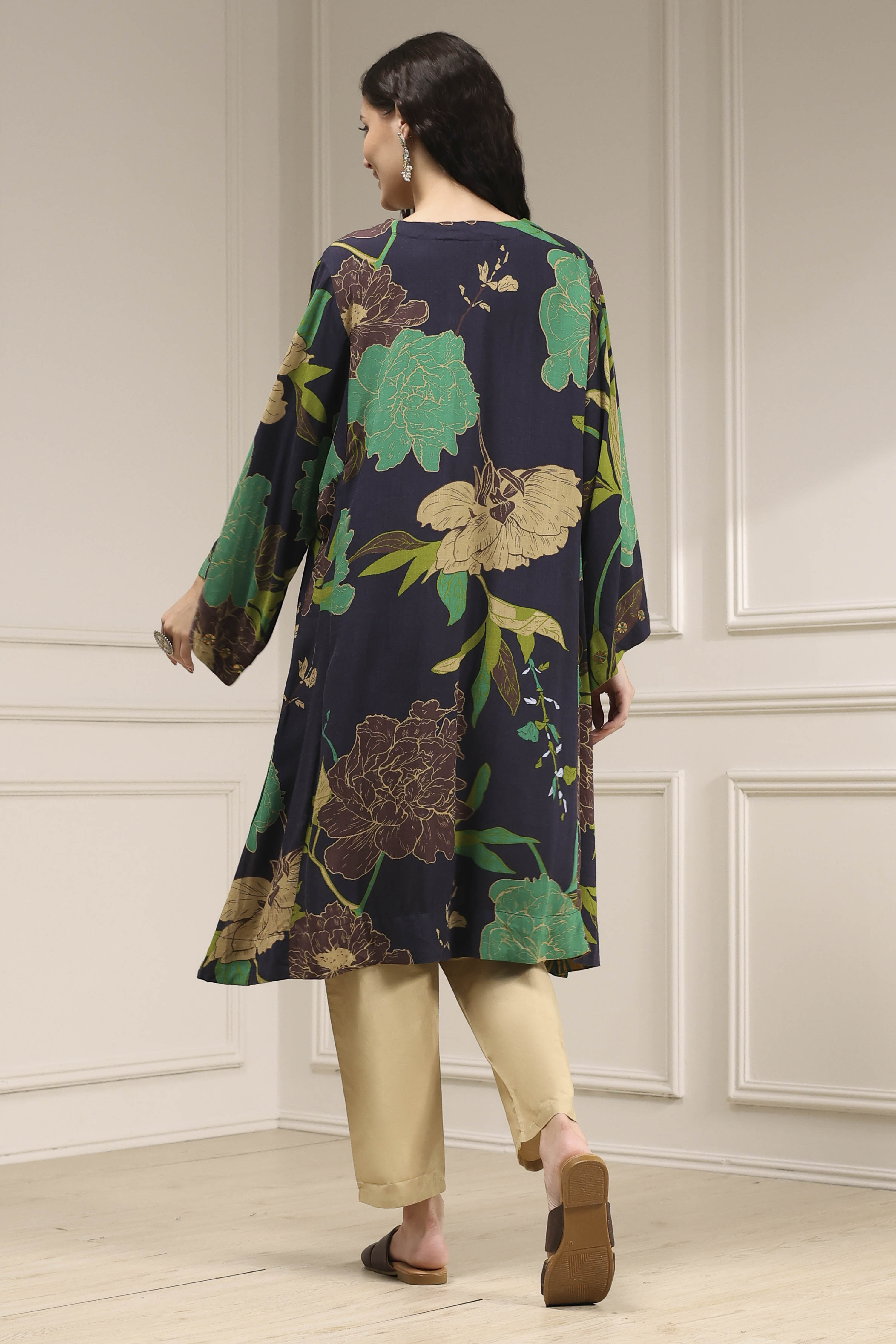 Charcoal Viscose Rayon A-Line Printed Kurta image number 3