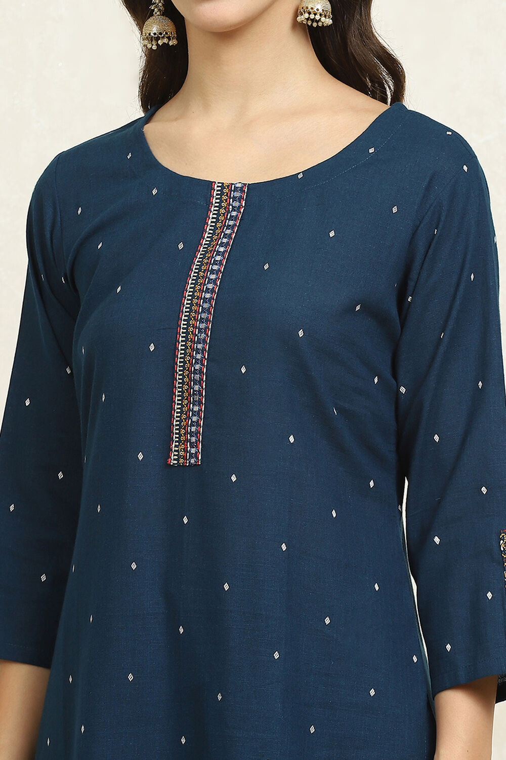 Yellow Cotton Handloom Unstitched Suit Set image number 2