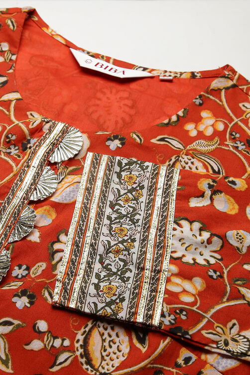 Saffron Cotton Straight Kurta Palazzo Suit Set image number 1