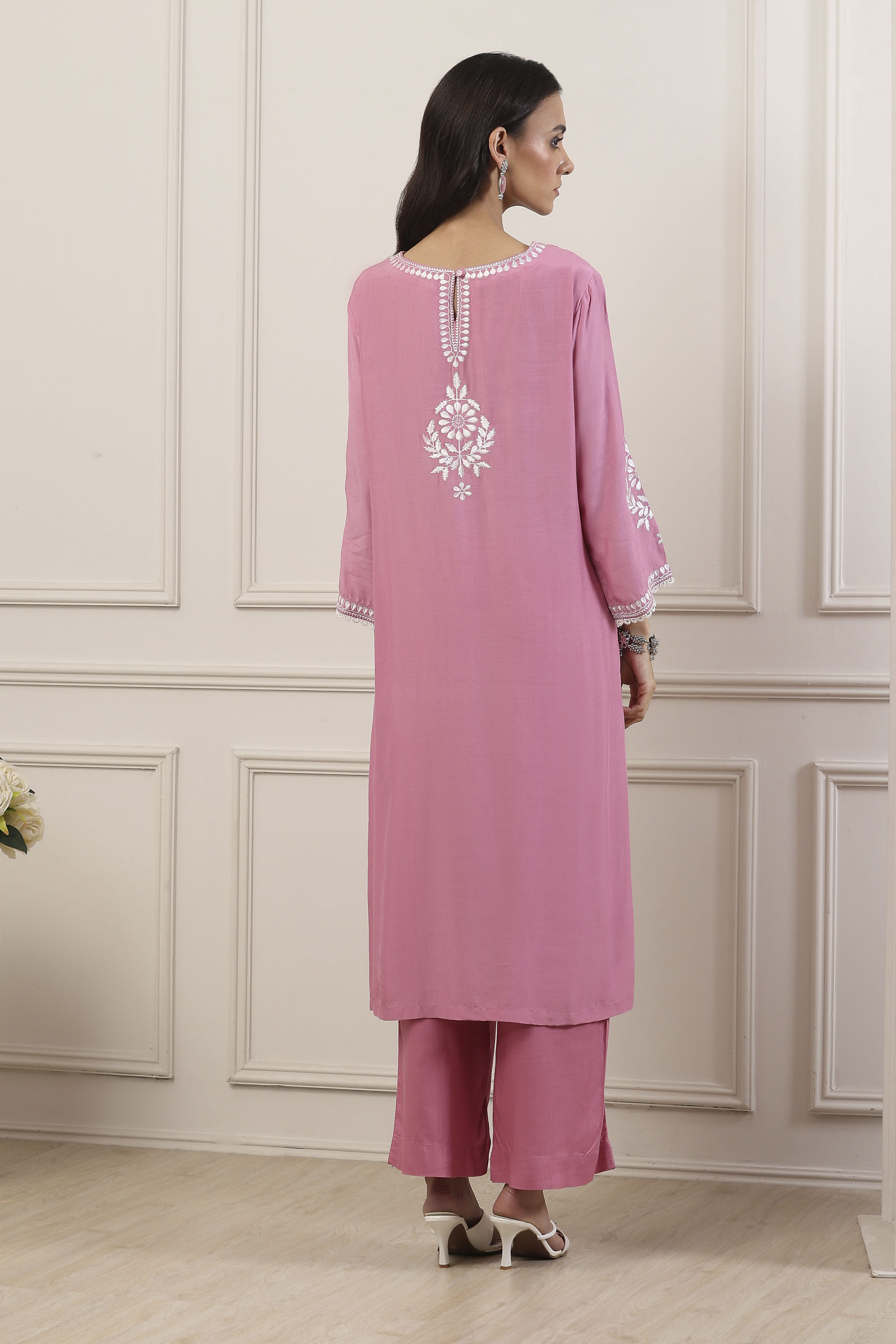 Blue Poly Viscose Straight Suit Set image number 3