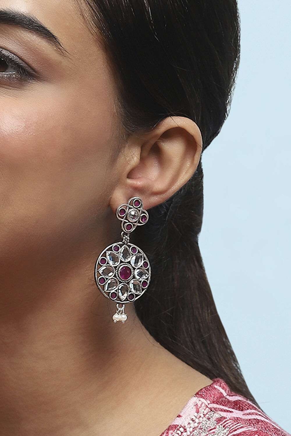 Pink White Brass Drop & Danglers image number 3