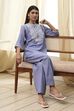 Dull Blue Cotton Straight Co-ord Set image number 0