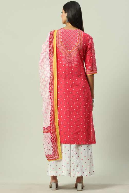 Pink Cotton Straight Kurta Palazzo Suit Set image number 4