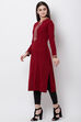 Maroon Poly Cotton Winter Yarndyed Kurta image number 2