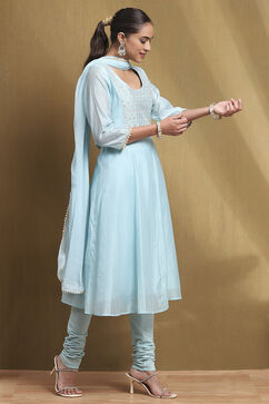 Powder Blue Embroidered Anarkali Suit Set image number 5