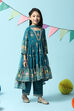 Teal Polyester Flared Printed Kurta Palazzo Suit Set image number 6