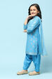 Blue Cotton Straight Printed Kurta Patiyala Salwar Suit Set image number 4