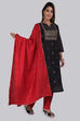 Off White Viscose Hand Block Print Unstitched Suit Set image number 3