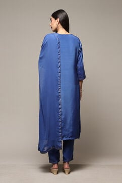Blue Art Silk Straight Kurta Regular Pant Suit Set image number 4