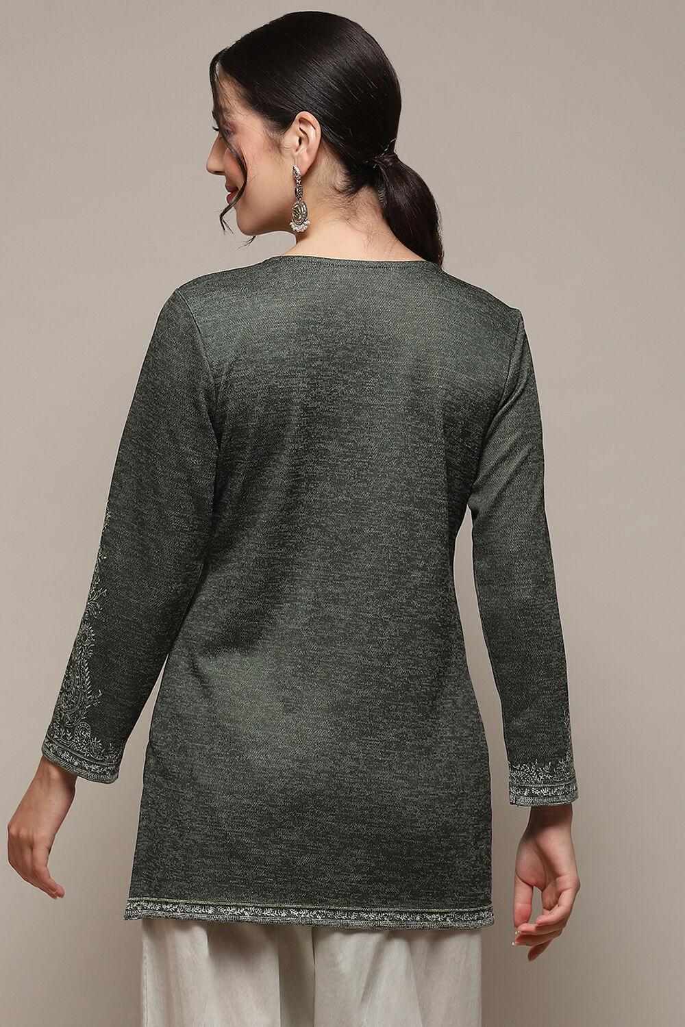 Green Cotton Blend Printed Straight Kurti image number 3