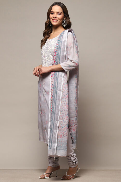 Grey Linen Unstitched Suit Set image number 5