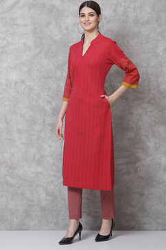 Pink Poly Metallic Straight Kurta image number 4