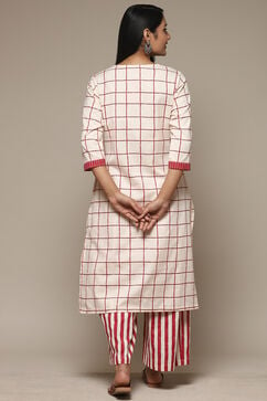 Natural & Berry Cotton Blend Straight Kurta Palazzo Suit Set image number 4