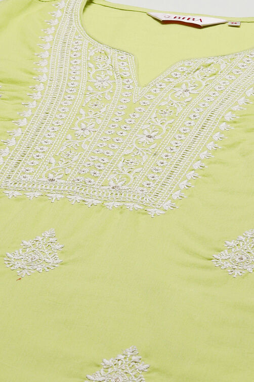 Yellow Cotton Straight Embroidered Kurta image number 1