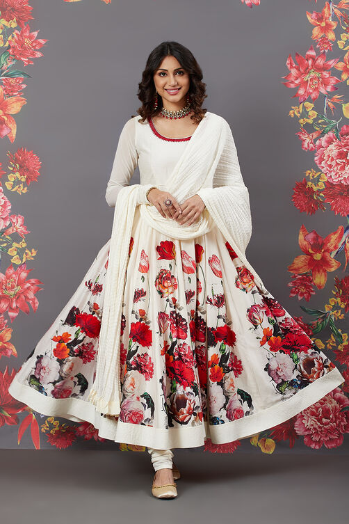 Rohit Bal Black Cotton Silk Anarkali Printed Suit image number 0