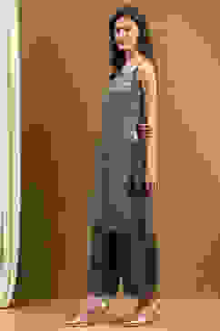 Grey Silk Floral Hand-Block Printed Festive Straight Kurta image number 2