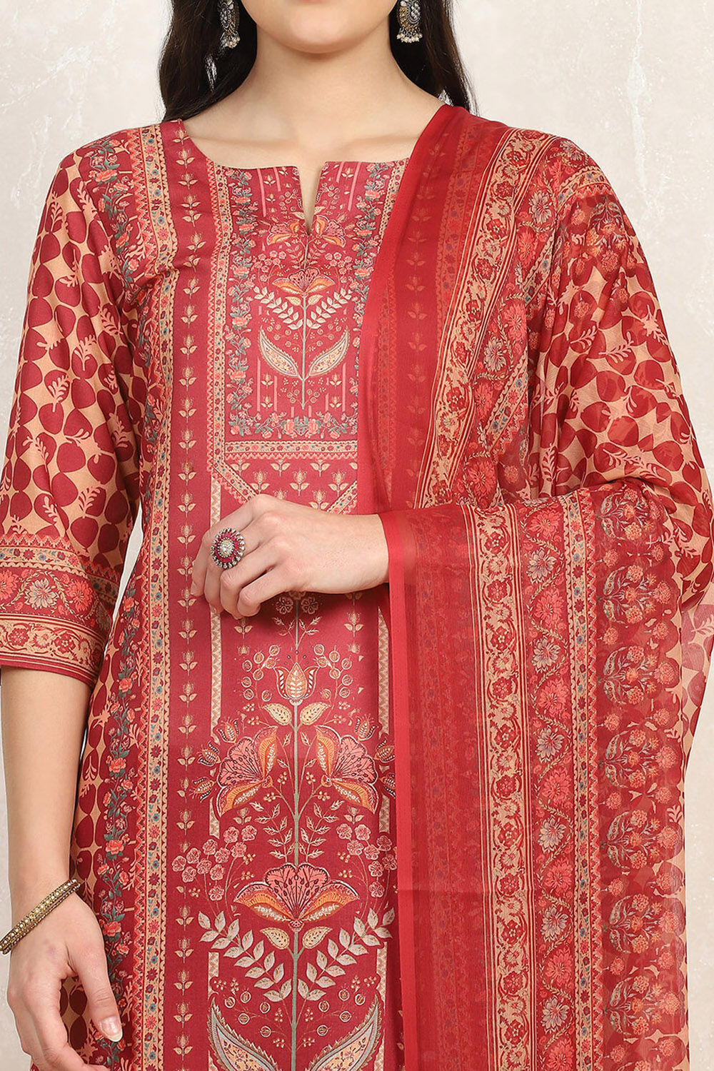 Pink Cotton Digital Print Unstitched Suit Set image number 2