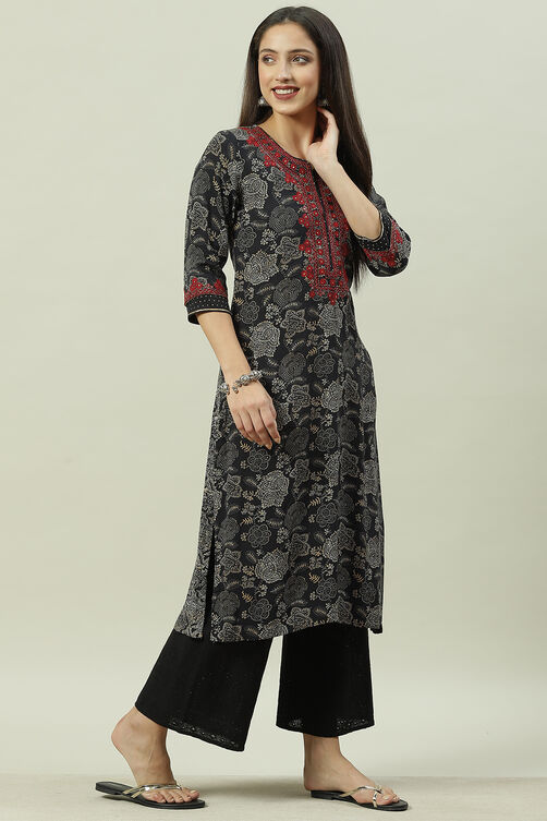 Buy Black Rayon Straight Printed Kurta for INR1499.50 |Biba India