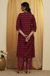 Maroon Polyster Blend Straight Kurta Pants Set image number 5