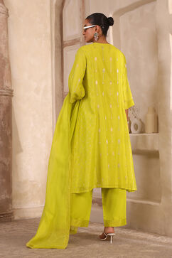 Lime Green Silk Gathered Yarndyed Suit Set image number 4
