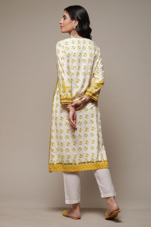 Off White LIVA Straight Printed Kurta image number 2