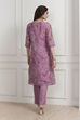 Lavender Floral Printed Straight Kurta Set image number 4
