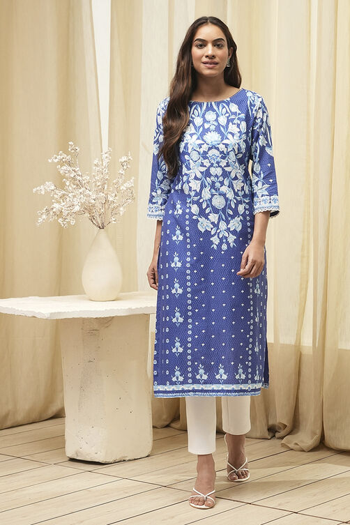 Indigo Cotton Straight Kurta image number 0