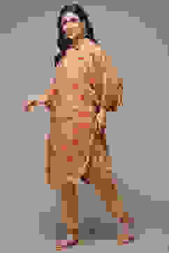 Beige & Red Rayon Straight Printed Kurta image number 3