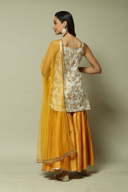 Off White Yellow Straight Sharara Kurta Garara Suit Set image number 6